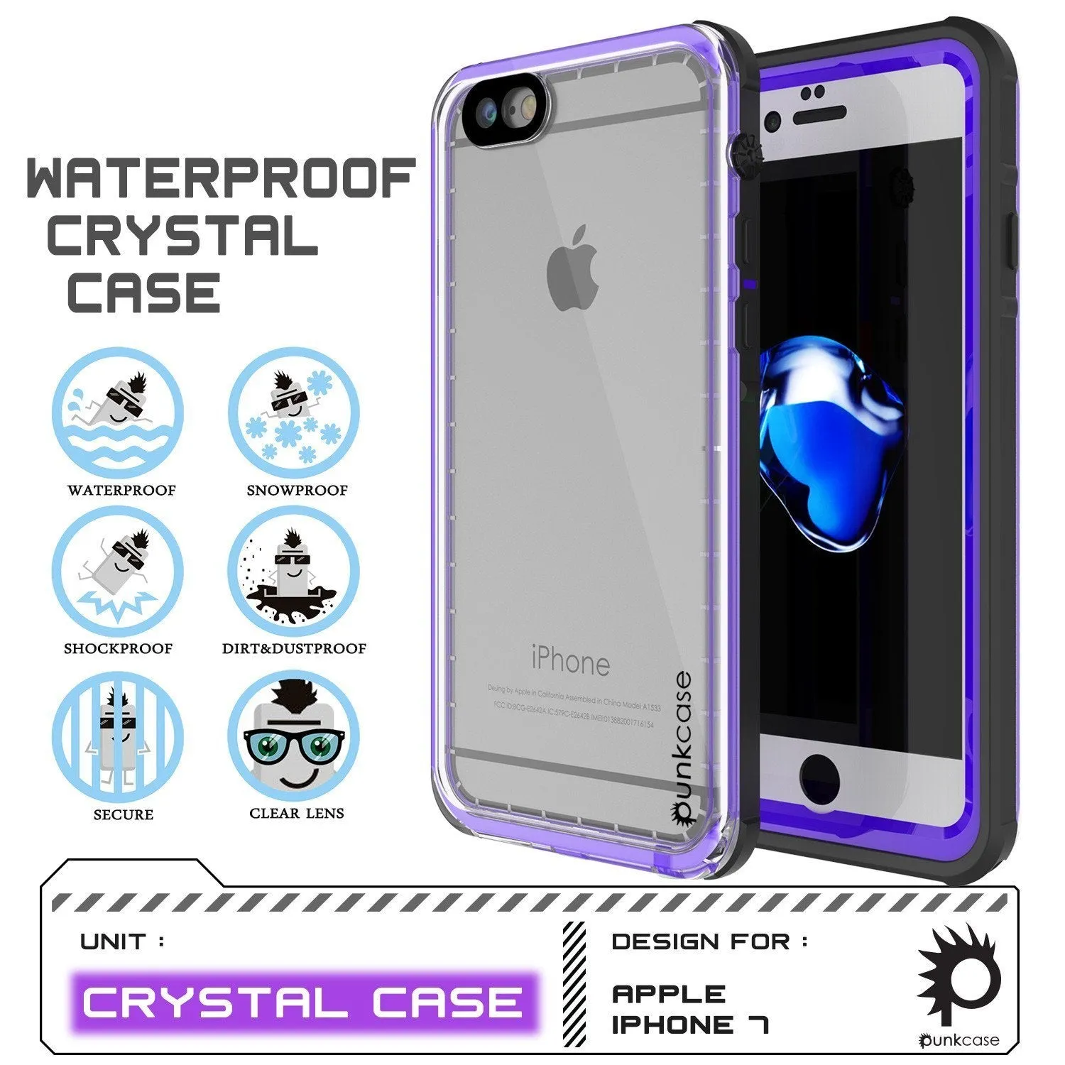 Apple iPhone SE (4.7") Waterproof Case, PUNKcase CRYSTAL Purple W/ Attached Screen Protector  | Warranty