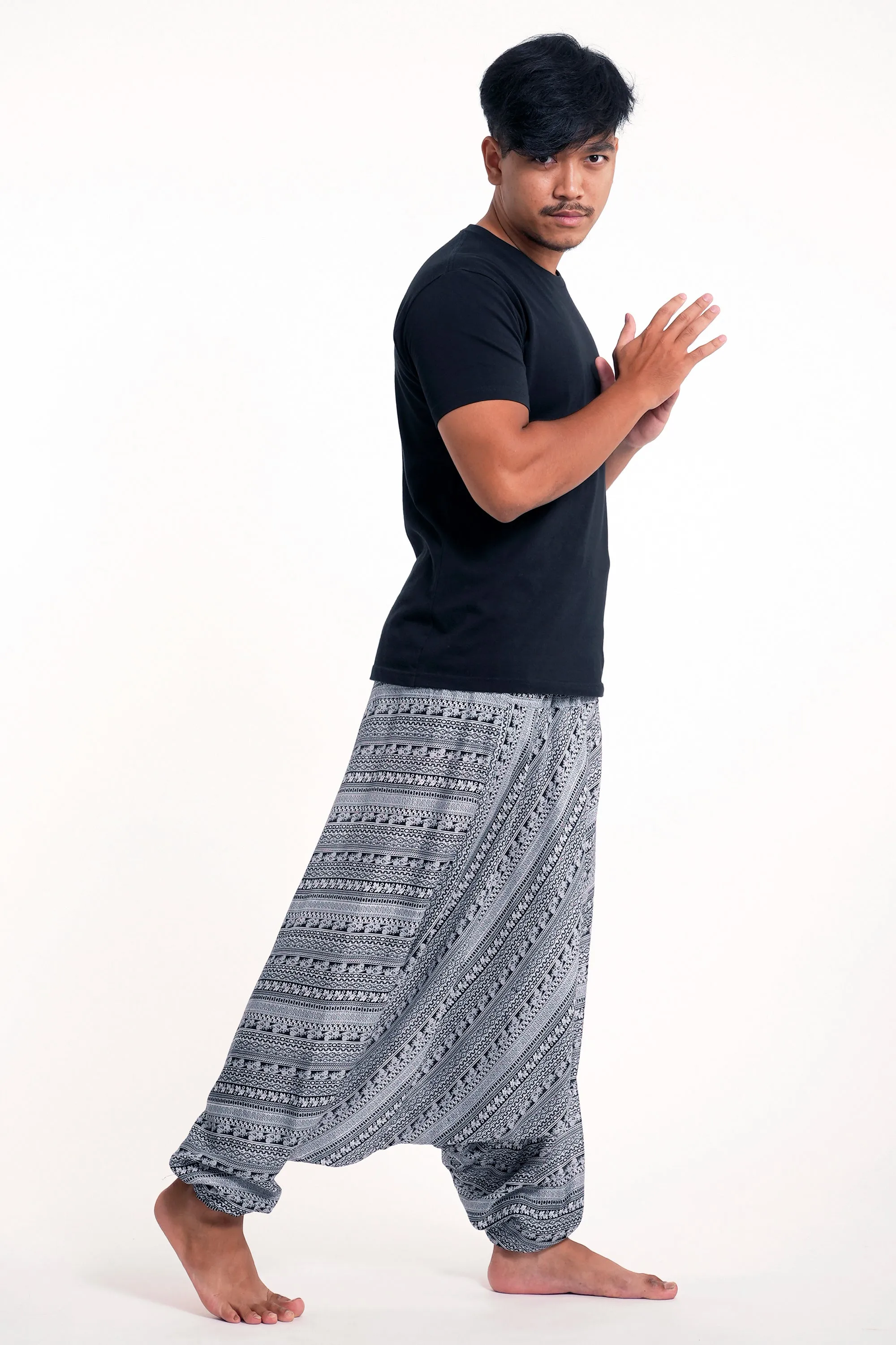 Aztec Stripes Drop Crotch Men's Harem Pants in Gray