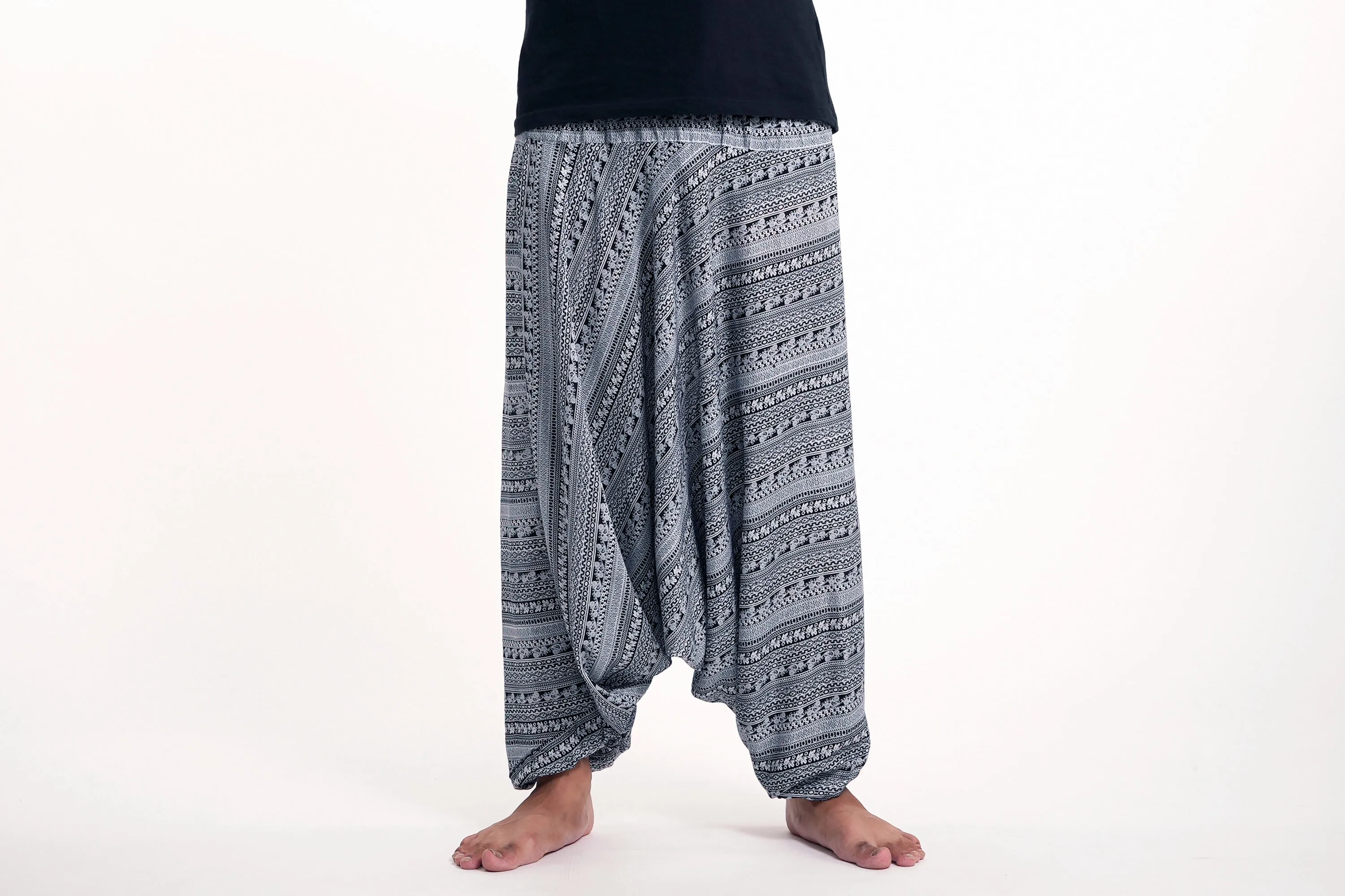 Aztec Stripes Drop Crotch Men's Harem Pants in Gray