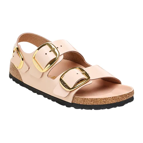 Birkenstock Ladies Back Strap Patent  Sandals - Milano Big Buckle  - Beige