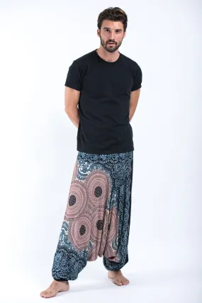 Geometric Mandalas Drop Crotch Men's Harem Pants in Silver Gray