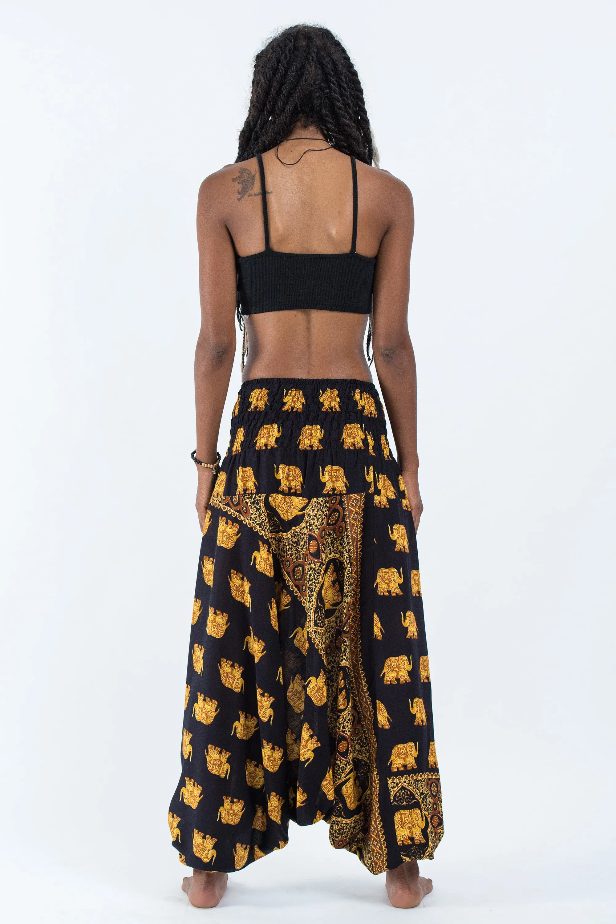 Golden Elephant 2-in-1 Jumpsuit Elephant Pants in Black