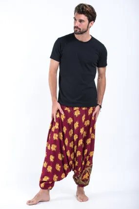 Golden Elephant Drop Crotch Men's Elephant Pants in Maroon