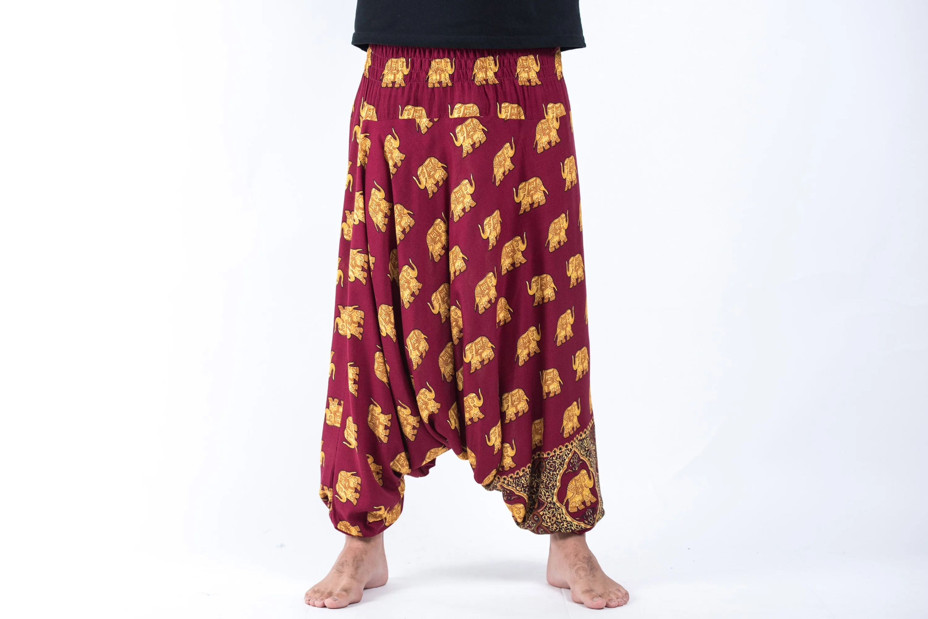 Golden Elephant Drop Crotch Men's Elephant Pants in Maroon