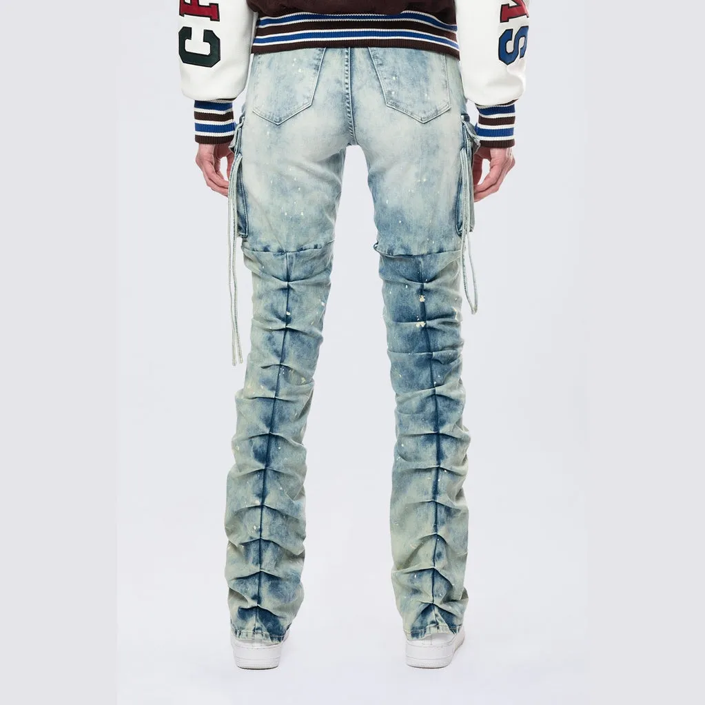 High Rise Cargo Bootcut Jeans - Orion Blue