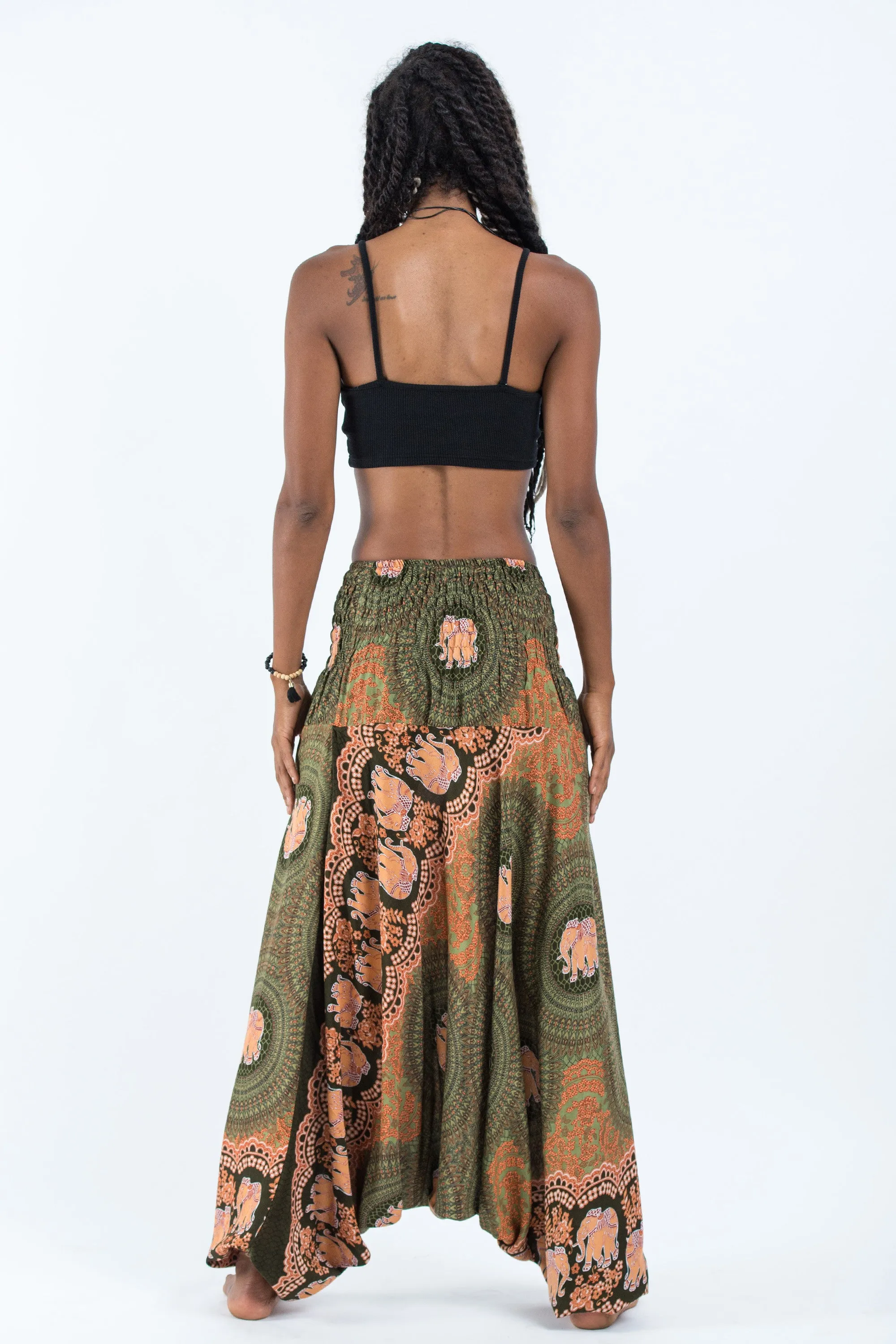 Mandala Elephant 2-in-1 Jumpsuit Elephant Pants in Olive