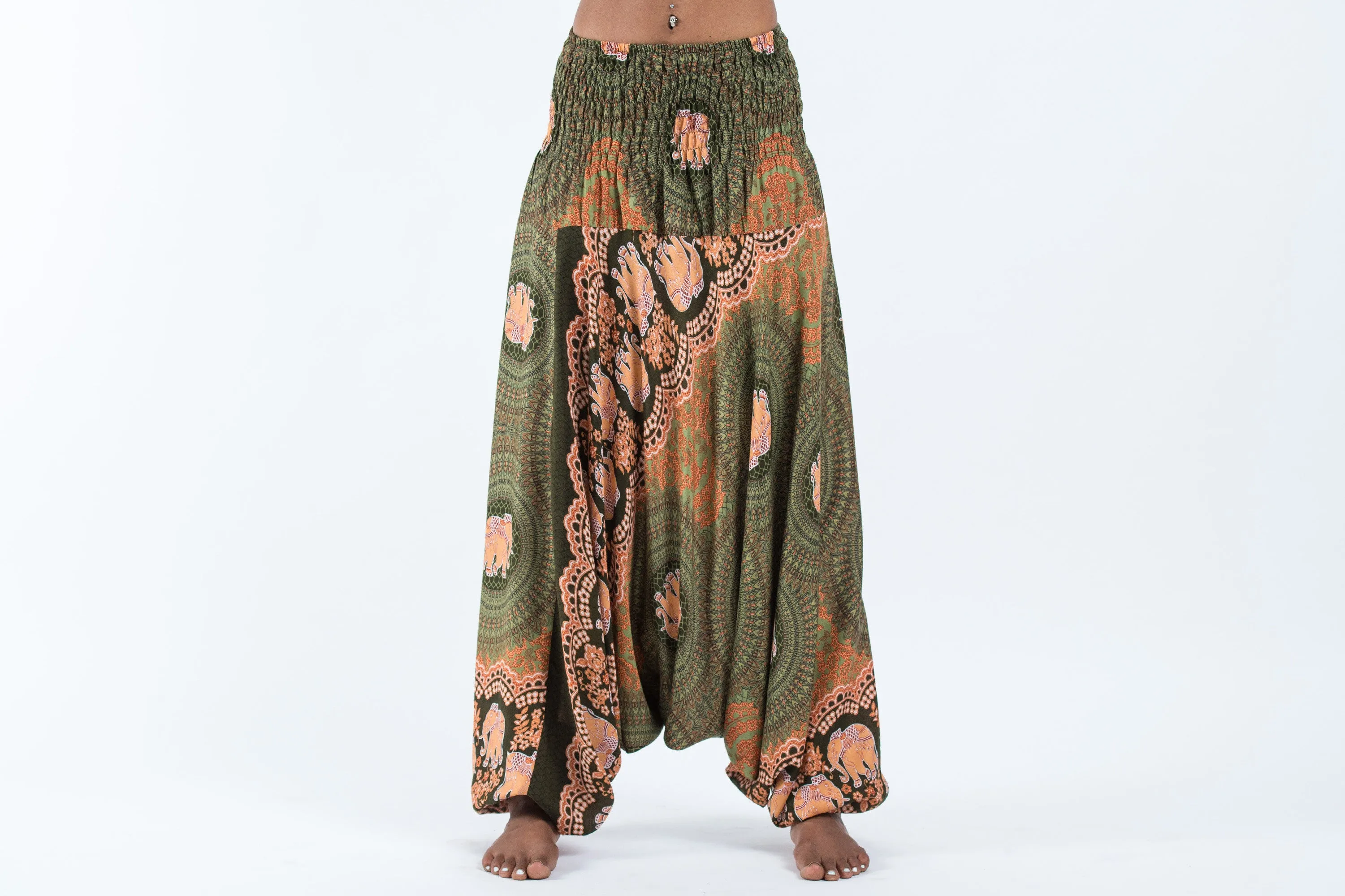 Mandala Elephant 2-in-1 Jumpsuit Elephant Pants in Olive