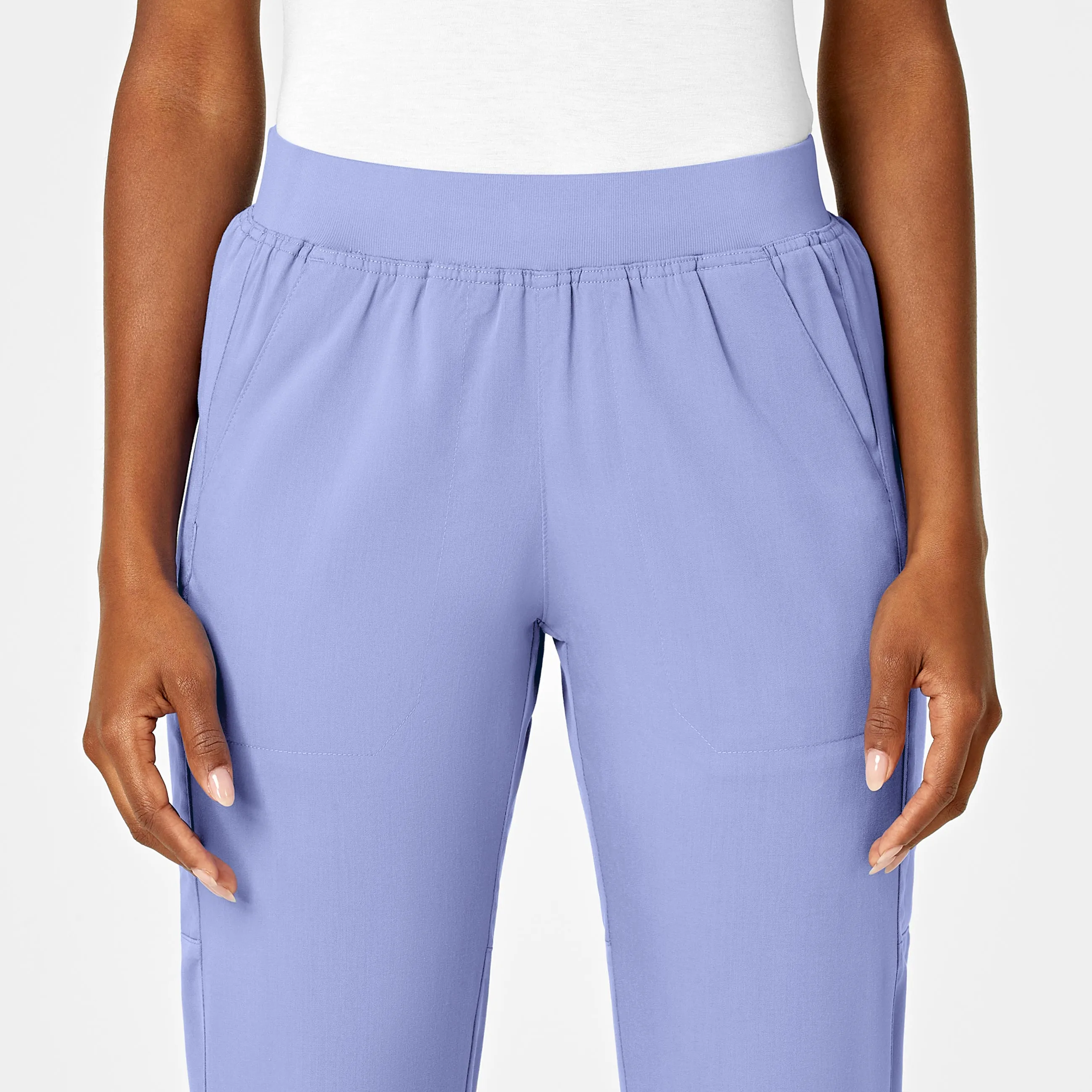 PRO Women's Knit Waist Cargo Scrub Pant - Ceil Blue