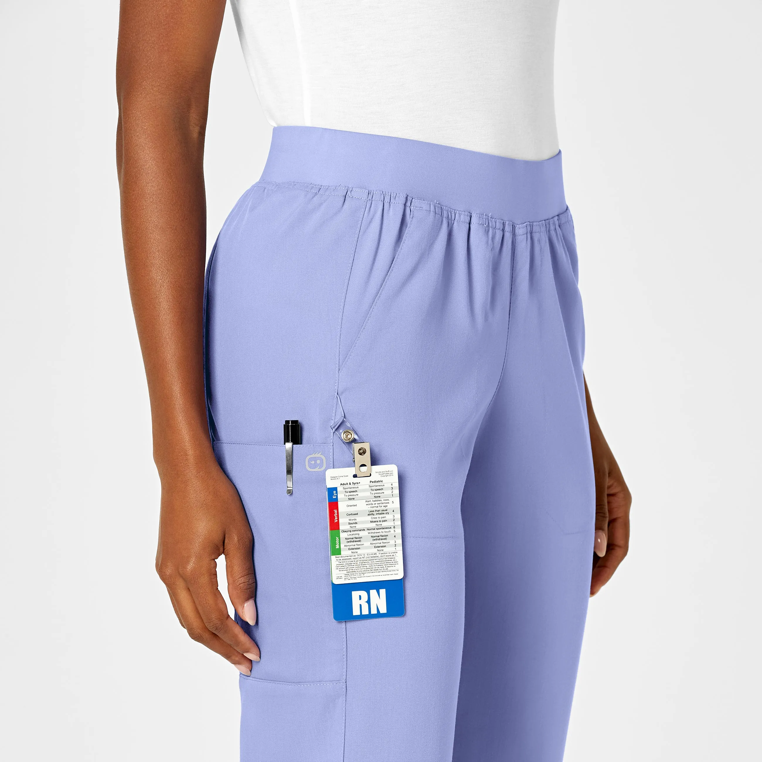 PRO Women's Knit Waist Cargo Scrub Pant - Ceil Blue