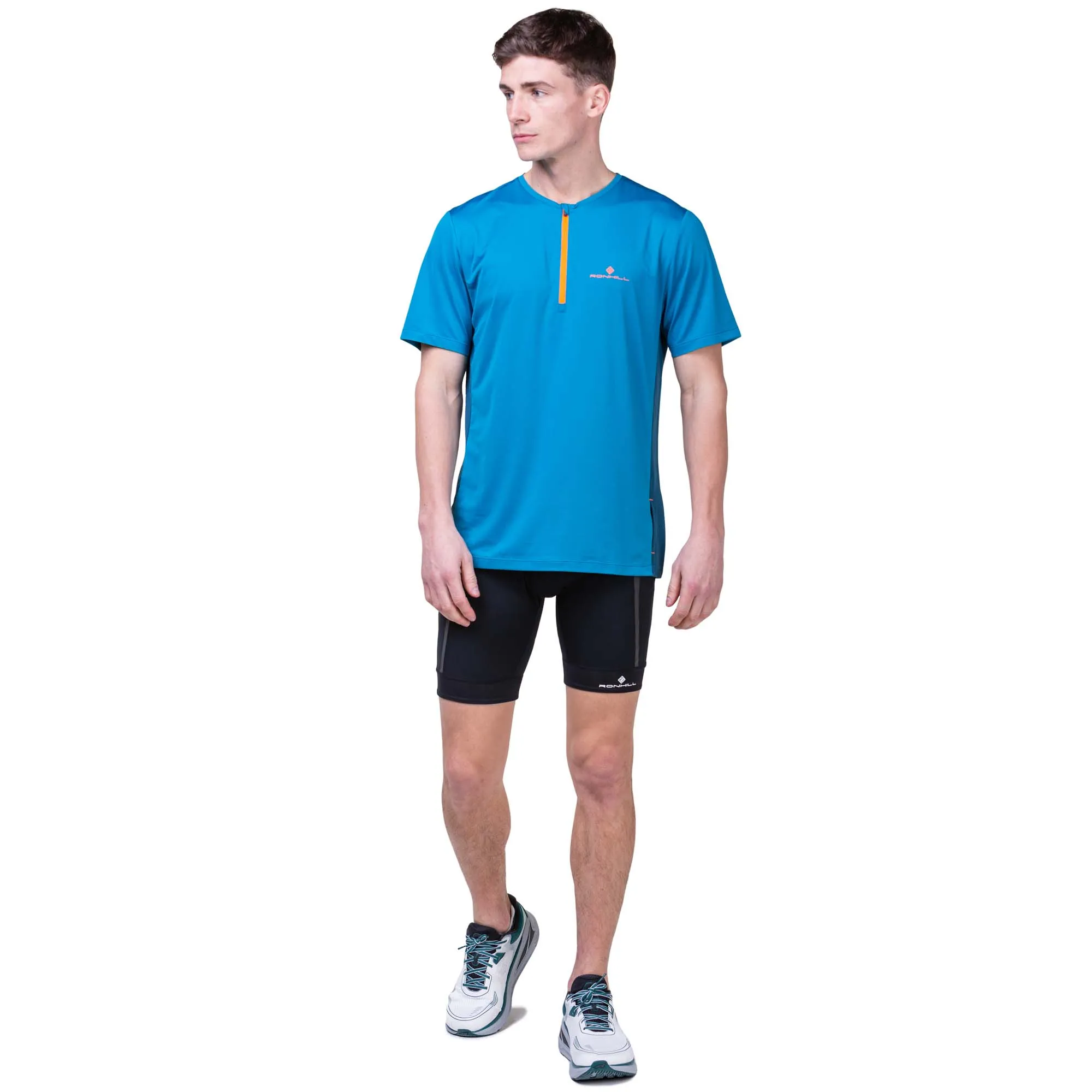 Ronhill | Men's Tech 1/2 Zip S/S Tee - Petrol/Fluo Orange