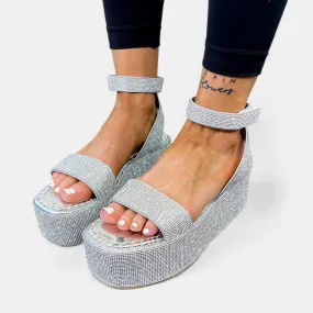 Silver Rhinestone Platform Sandals