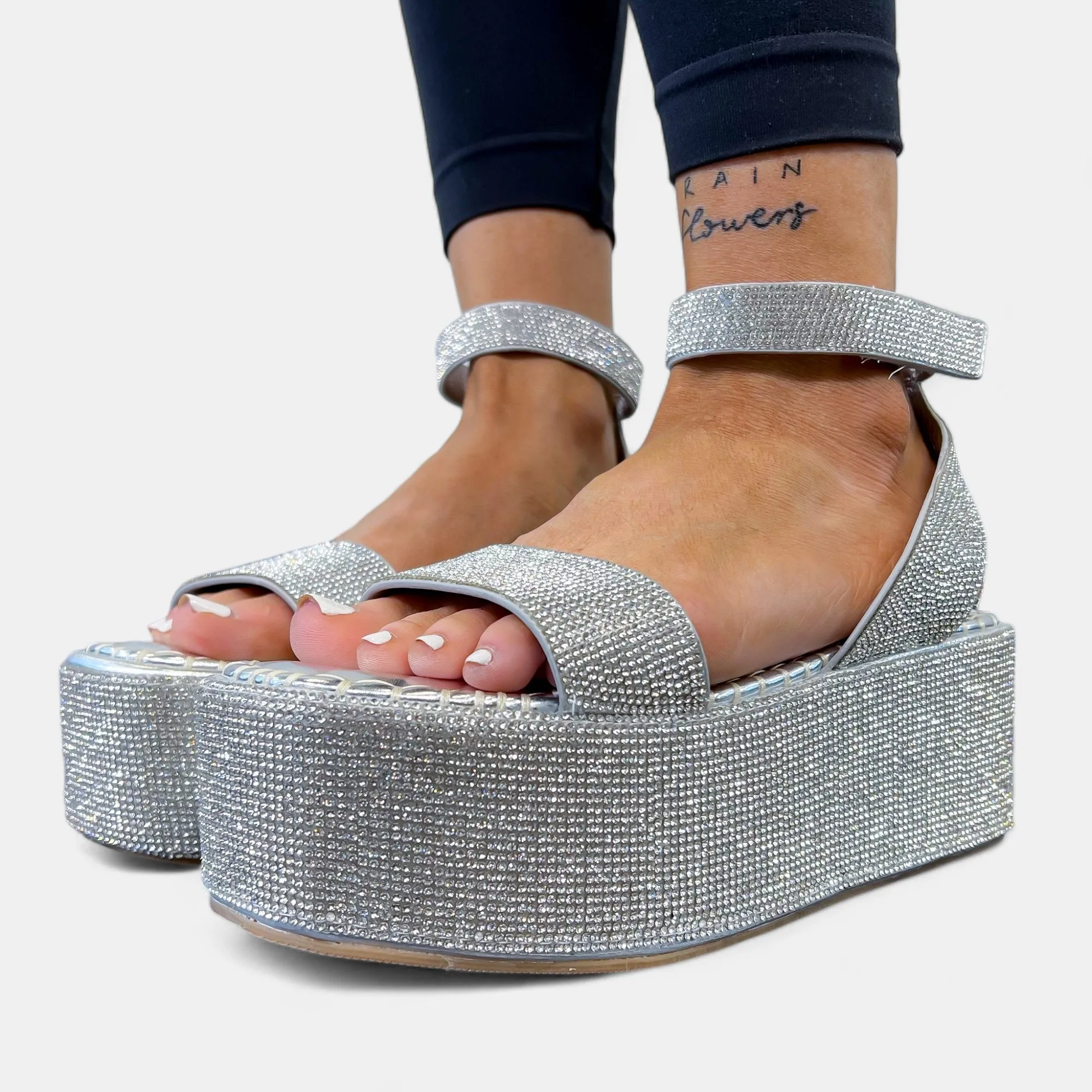 Silver Rhinestone Platform Sandals